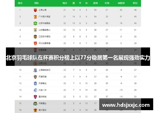 北京羽毛球队在杯赛积分榜上以77分稳居第一名展现强劲实力